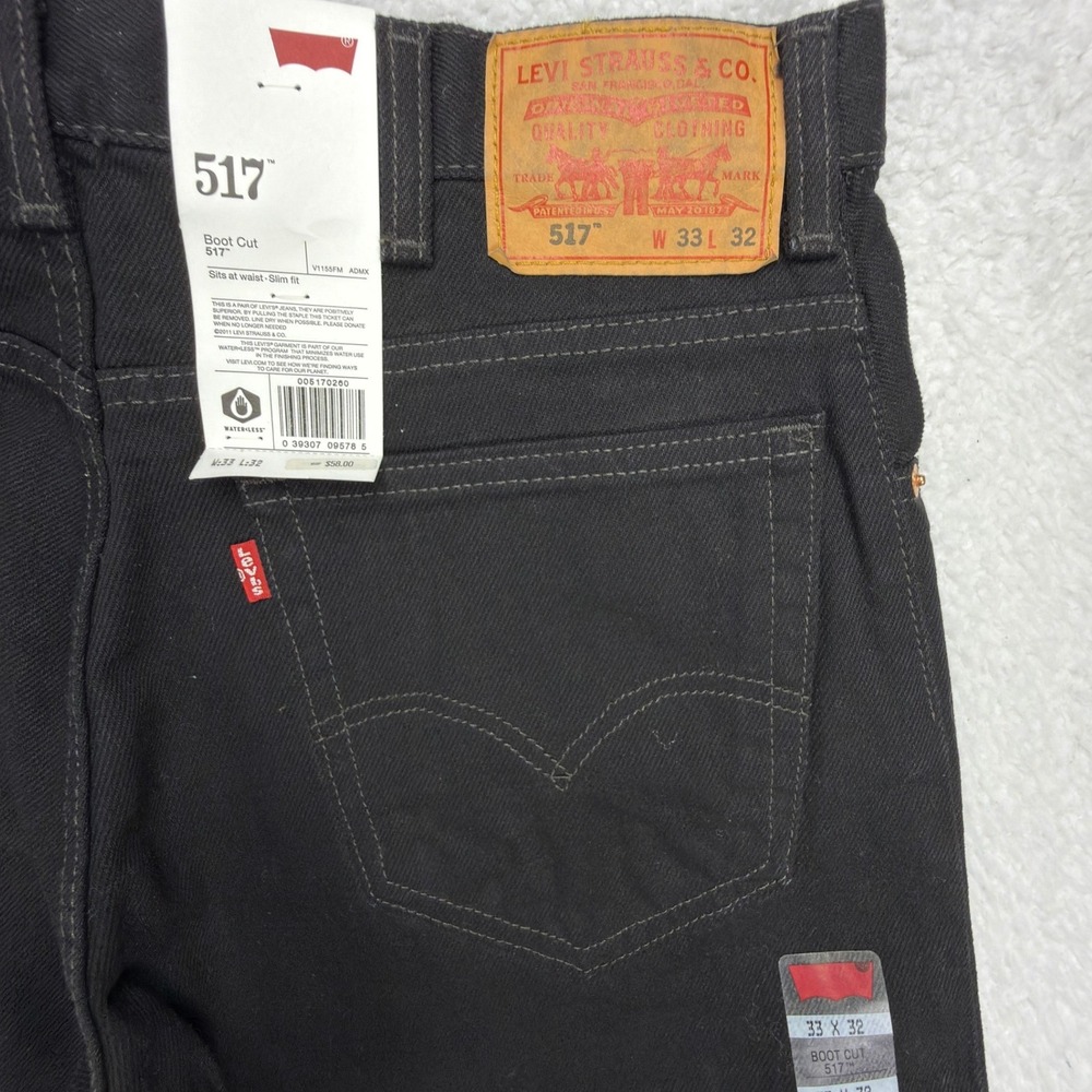 Levis 517 Bootcut Jeans Mens 33x32 Black‎ Denim NWT Slim Fit